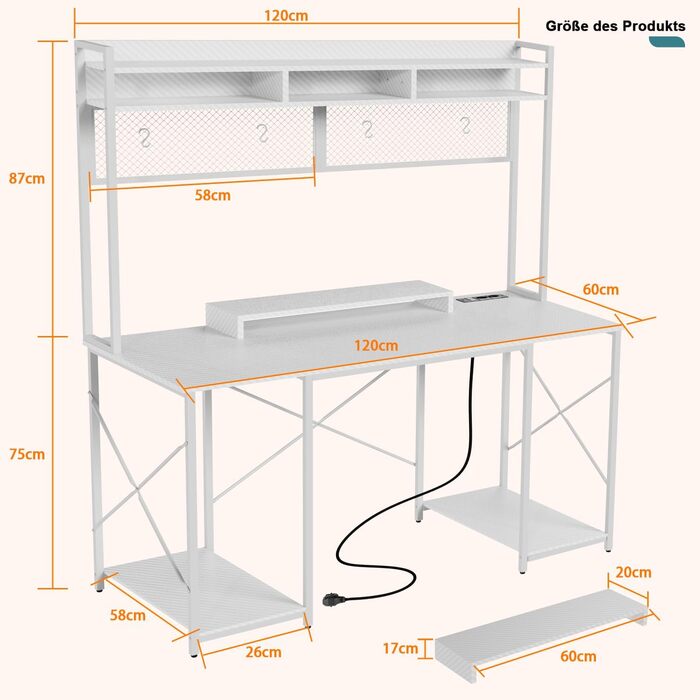 Ігровий стіл Devoko зі світлодіодним підсвічуванням, письмовий стіл DIY на кілочках з USB-портом і розеткою, комп'ютерний стіл 120