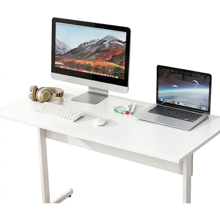 Письмовий стіл 80 x 50 см, офісний стіл з цільною дерев&39яною стільницею, комп&39ютерні столи для офісних робочих місць, стіл для спальні та вітальні, білий 0,8 x 0,5 м