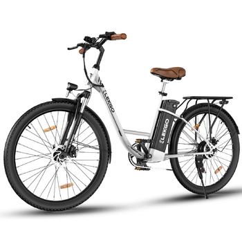 Дюймовий електричний велосипед, 7-швидкісний жіночий велосипед, міський електровелосипед, РК-дисплей, з передньою вилковою підвіскою, міський електровелосипед для чоловіків та жінок, спеціальна версія (білий колір), 28-
