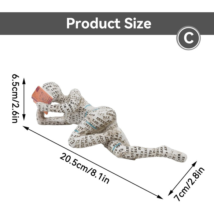 Читаюча жінка, Прикраса фігури з смоли для полиці, Маленька читаюча жінка лита скульптура, Абстрактна читаюча фігура, Скульптури, Інноваційна жіноча формована целюлоза, Офіс, кабінет, прикраси для книжкової полиці