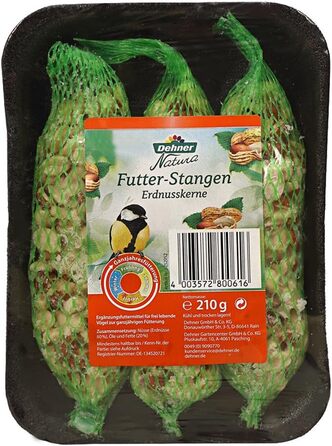 Корм для диких птахів Dehner Natura Premium Wild Bird Food, палички для годування з насінням соняшнику, високоякісний корм для диких птахів, 5 x 3 шт. и (1050 г)