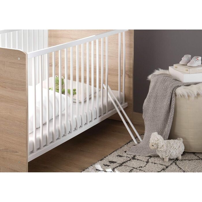 Безпечне дитяче ліжко WIKI зі спальним місцем 70 x 140 см - Гарне дитяче ліжечко для безпечного сну в кольорі Sonoma Oak Look, білий колір - 144 x 80 x 82 см (Ш/В/Г) 144Д x 82Ш x 80В см