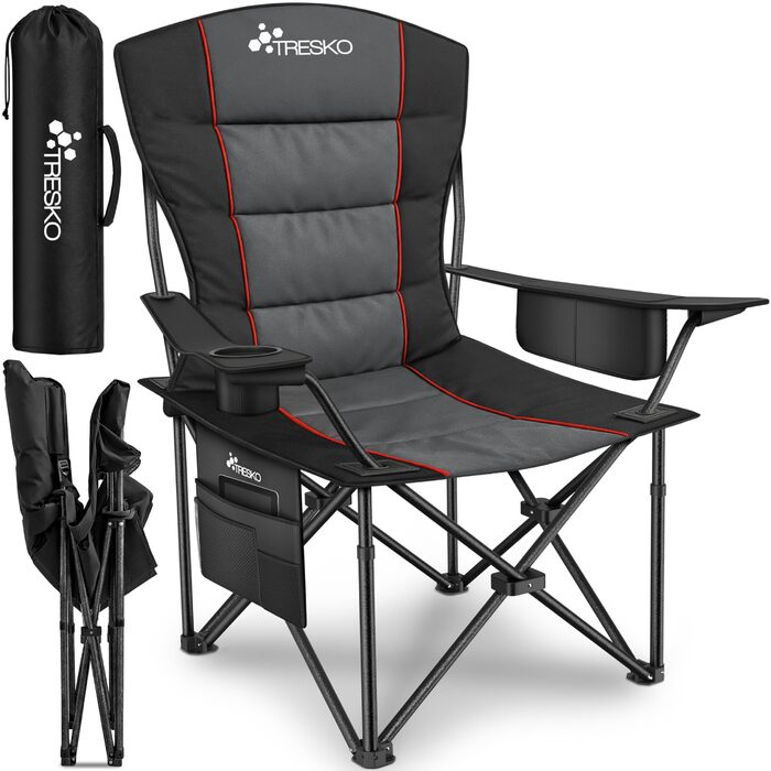 Складаний кемпінговий стілець TRESKO, витримує до 200 кг Складаний стілець з сумкою-холодильником, тримачем для напоїв та бічною кишенею Складаний стілець XXL з сумкою для перенесення М&39який рибальський стілець для використання на свіжому повітрі, рибол