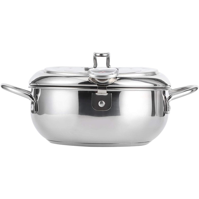 Горщик для фритюрниці, японська каструля з термометром, глибока фритюрниця з нержавіючої сталі 304 з осушувачем олії для чіпсів темпура, картоплі фрі, риби та курки (велика 24 см)