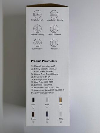 Світлодіодна настільна лампа Hapfish Акумуляторна батарея, 5000 мАг Симпатична настільна лампа Бездротова, з можливістю затемнення