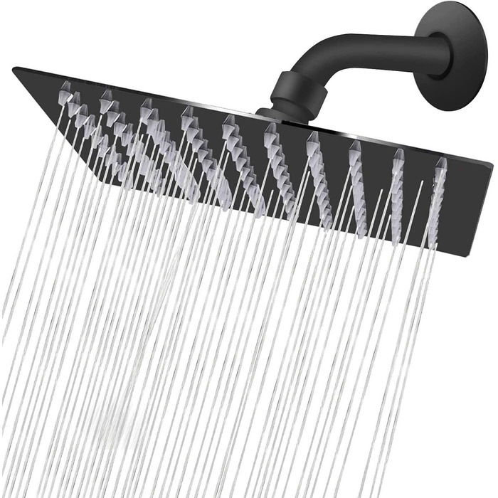 Душова лійка Drenky Rain Shower чорна, велика душова лійка для тропічного душу з натуральної нержавіючої сталі A2 з тропічною душовою лійкою 304 SUS Mark зі 144 форсунками проти накипу Лійка для тропічного душу 30x30 см (8 дюймів, квадрат)