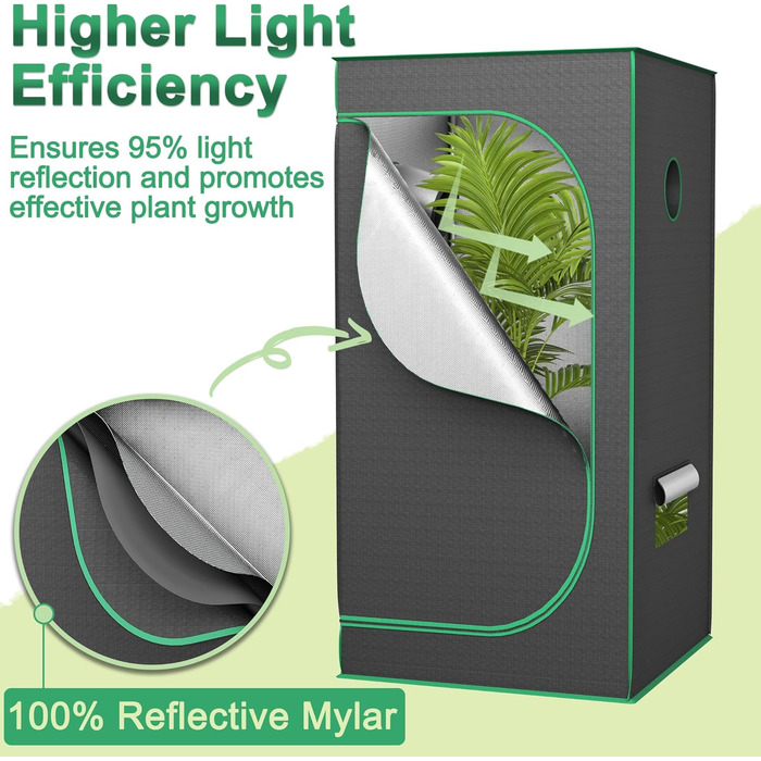 Гроубокс для вирощування в приміщенні, світлонепроникний та водонепроникний, з прозорим вікном огляду. Намет для рослин з тканини Oxford 600D. Намет для вирощування томатів, овочів та інших культур в приміщенні - 80x80x160 см.