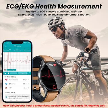 Чоловічий смарт-годинник з ЕКГ HDR монітором артеріального тиску смарт-годинник 1,43 дюйма круглий AMOLED шкіряний ремінець наручний годинник водонепроникний монітор серцевого ритму крокомір функція телефону фітнес-годинник Android iOS коричневий