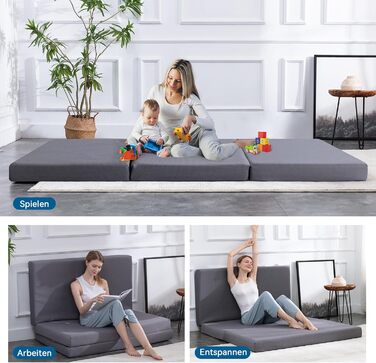 Складаний матрац для гостей з піни з ефектом пам&39яті з чохлом, середньої жорсткості, 75 x 195 x 10 см, сірий Матрац 75 x 195 x 10 см з чохлом