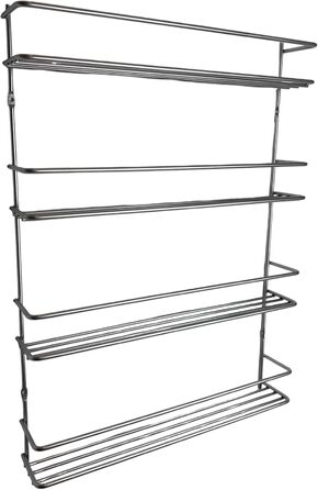 Рівнева стійка для спецій на дверцятах шафи - Широка - Підвісний органайзер для спецій - Органайзер для спецій на 4 x 10 баночок для спецій - Стійка для спецій кухонної шафи - Кухонна полиця 42,5 x 50,0 x 6,5 см (Срібляста), 4-