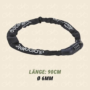 Замок велосипедний Prophete з кодовим замком, 90 см, Ø 6 мм, 4-значний код, текстильне покриття для захисту від подряпин надійний чорний замок універсального розміру