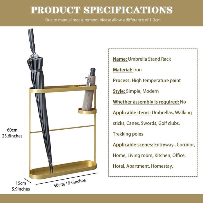 Проста, сучасна підставка для парасольки, прямокутний тримач для парасольки для вхідної зони, органайзер для парасольок, міцний кошик для парасольок з кованого заліза (колір золотий колір, S 50 * 15 * 50 * 15 * 60 см золотий колір