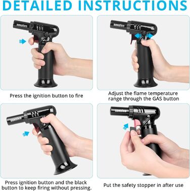 Пальник Sondiko Flambier з покажчиком рівня палива S907, пальник Бунзена Багаторазовий пальник крем-брюле із захисним замком для к