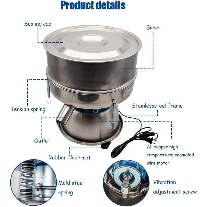 Автоматична просіювальна машина HACSYP, машина для просіювання з нержавіючої сталі, електрична вібраційна машина для просіювання, 40 сіток для борошна, частинки порошку