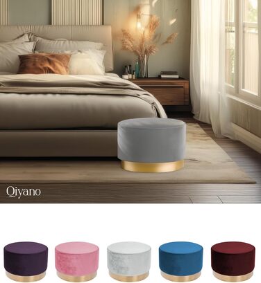 Оксамитовий пуф/туалетний стілець різних розмірів і кольорів із золотою обробкою для вітальні, спальні або гардеробної, великий круглий, колір сірий 300 сірий