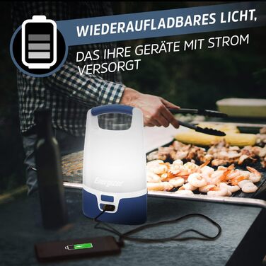 Ліхтар для кемпінгу Energizer SMART, акумуляторний, 1200 люмен, водонепроникний IPX4, освітлення на 360 градусів, кемпінговий ліхтар, включаючи зарядний кабель