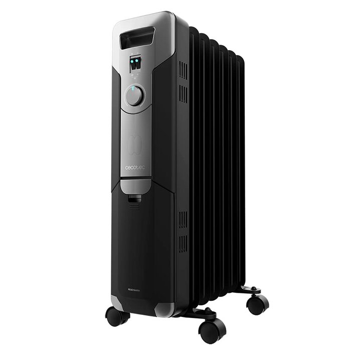 Масляний обігрівач Cecotec ReadyWarm 7000 Space Black 1500 Вт, 7 секцій, 3 режими потужності, відсік для кабелю, зручне керування, ручка, колеса та подвійна система безпеки, чорний, для приміщень до 15 м