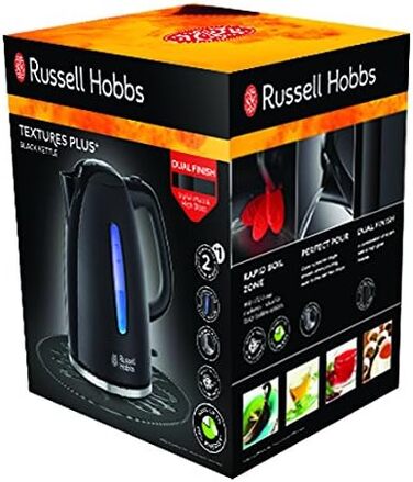 Набір для сніданку Russell Hobbs з 2 шт. електричний чайник (2400 Вт, світлодіодне освітлення) тостер (дуже широкі слоти для тостів) серія Textures Plus