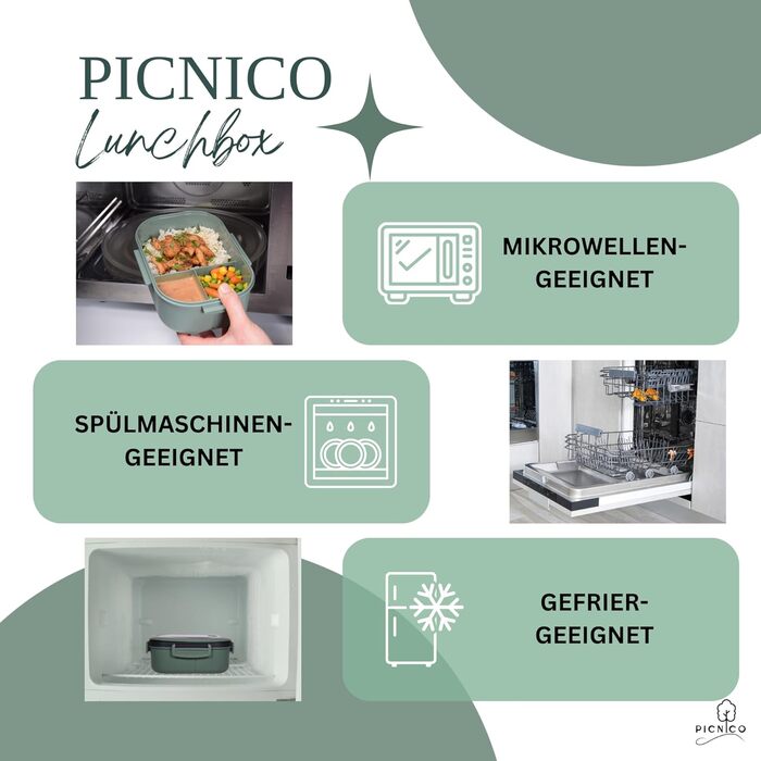Преміум ланчбокс для дітей 1200 мл, двоповерховий, з 6 відділеннями, зелений (без BPA) контейнер для сніданків та перекусів з ложкою та виделкою ідеально підходить для дитячого садка та школи, можна мити в посудомийній машині, герметичний