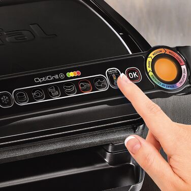 Контактний гриль Tefal OptiGrill для закусок та випічки GC7148 2 000 Вт Автоматична індикація готовності 6 попередньо встановлених програм в т.ч. насадка для перекусів для піци, лазаньї чорний