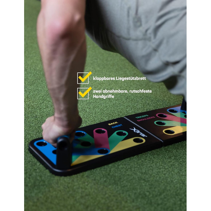 Дошка для віджимань від грудей JELEX Tornado, багатофункціональна фітнес-дошка, 64 см x 19 см, включаючи 10-тижневий план тренувань із суперсетами/посібник тренера (ABS-пластик) з протиковзкими накладками