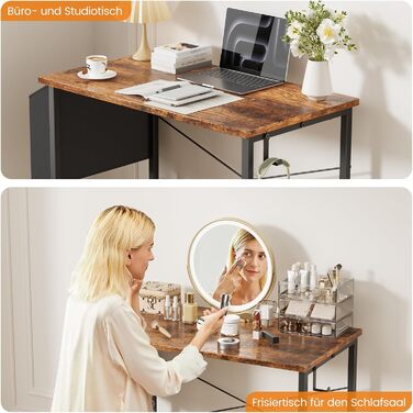 Стіл Flycity 100 x 48 x 75 см, комп'ютерний із сумкою для зберігання, металевий каркас, підходить для вітальні, офісу, кабінету, спальні, вінтажний коричневий