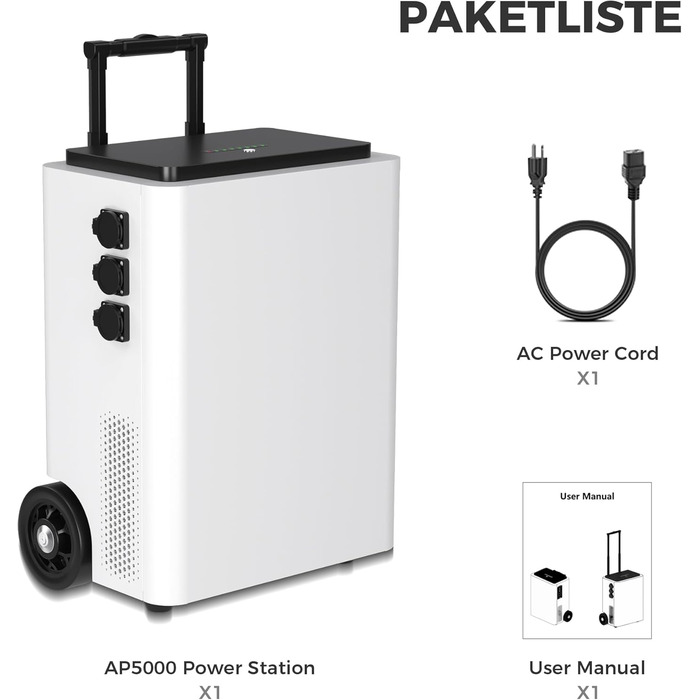 Портативна електростанція AP5000 5120 Втгод, сонячний генератор потужністю 5000 Вт, акумулятор LiFePO4, компактний розмір, заряджається від 0 до 80 за 60 хвилин, аварійний генератор живлення для дому, кемпінгу/кемперів/аварійного живлення