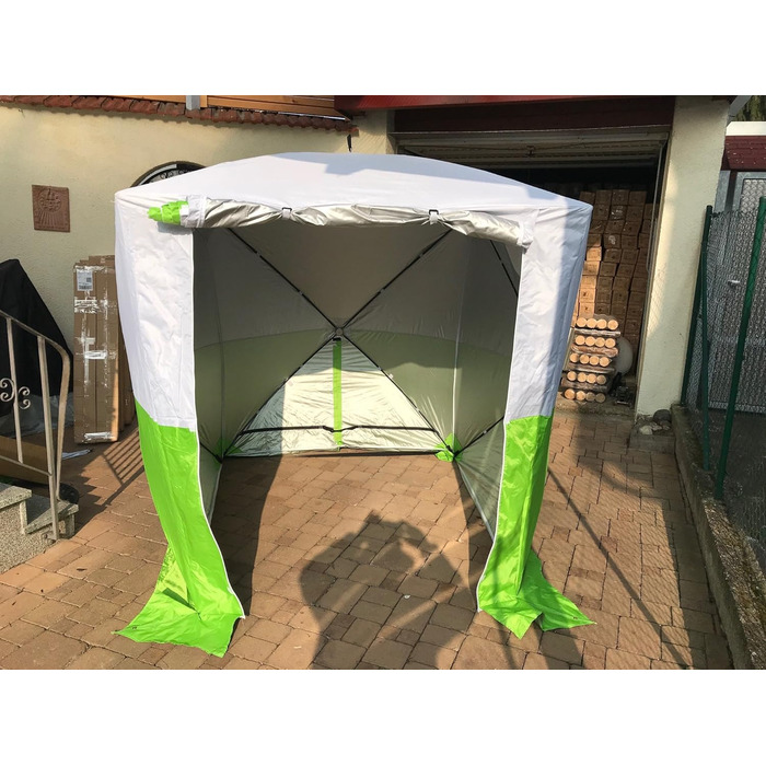 Монтажний намет, намет для будівельного майданчика, розміри 1,90 x 1,90 x 2,00 м, водонепроникний, стійкий до атмосферних впливів, швидкозбиральний, виготовлений з поліестеру, зелено-білий, для використання на вулиці та роботи, від німецького виробника з 