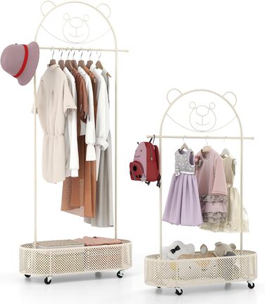 Вішалка для дитячого одягу GOPLUS, дитяча вішалка для одягу з вішалкою та полицею, дитяча вішалка для одягу з 3-ма регульованими в