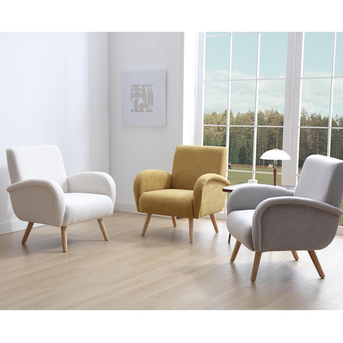 Сучасне крісло для відпочинку, м&39яке крісло з високоякісним штучним хутром та ніжками з масиву дерева, надзвичайно зручне крісло для читання для вітальні, спальні, легке складання, білий колір