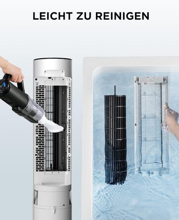 Мобільний охолоджувач повітря Midea з водяним охолодженням, 7л резервуар для води, продуктивність 2000 м/год, Sensicool Smart Temp Control, іонізація, 6 швидкостей, 5 режимів, таймер на 12 годин, сенсорний дисплей, білий колір, резервуар 7л