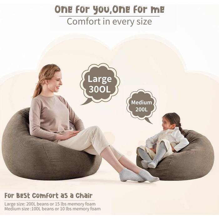 Крісло-мішок Nobildonna для дітей та дорослих, лише чохол (без наповнювача) для дивана з м&39якими іграшками, 110 x 89 см, теплий сірий колір, велике (лише чохол)