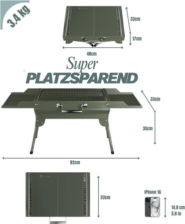 Портативний кемпінговий гриль, складний вугільний гриль, настільний вугільний гриль для подорожей 45x31 см, настільний кемпінговий гриль для приготування їжі на свіжому повітрі, кемпінгу та пікніків (армійський зелений)