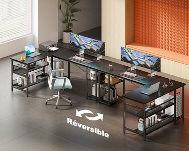 Ігровий стіл ODK, двосторонній ігровий стіл 150102 см з 2 розетками та 2 портами зарядки USB, кутовий стіл з максимальною організацією та місцем для зберігання, чорний 150102 см чорний