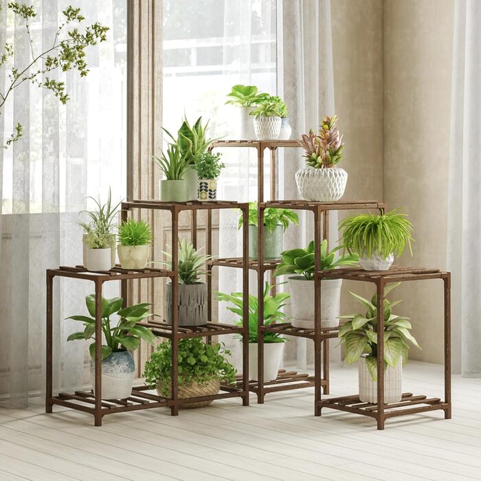 Підставка для рослин Bamworld, кутова полиця для рослин, 5 рівнів, 11 полиць для рослин у горщиках, дерев&39яна підставка для рослин, садова дерев&39яна стійка для рослин, кутова стійка для вітальні, газону, вікна, B-кут