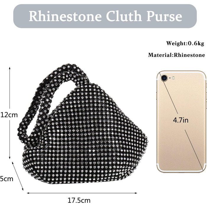 Елегантна вечірня сумочка-клатч зі стразами для жінок. Маленька сумка на ланцюжку/ручку, ідеальна для вечірок, банкетів, випускних та особливих подій. Чорний колір.