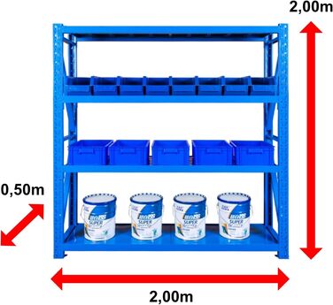 Сталевий надміцний стелаж Area1 200x200x50 см (ВxДxШ) Надійна промислова якість для складів, гаражів або підвалів 200 x 200 x 50 см