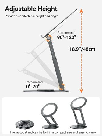 Стійка для ноутбука Anifrim 360 з регулюванням висоти та кута нахилу, розширювана, ергономічна підставка для ноутбука для стоячих столів, сумісна з MacBook та ноутбуками 10-17 дюймів, сірого кольору