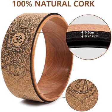 Коркове колесо для йоги та прогинів, перевернутих положень, колесо з принтом дерева та мандали