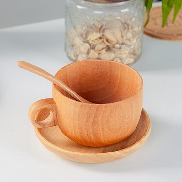 Дерев&39яні чайні чашки, 290 мл, натуральний дерев&39яний посуд для їжі, з ложкою, чашки та блюдця для кави, зима, використання на вулиці, тераса, балкон, сад, парк, дім, пікнік, кемпінг, вечірка, віскі, пиво