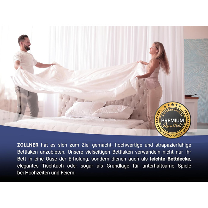 Простирадло або ковдра ZOLLNER на літо готельної якості - бавовна - приблизно 240x290 см - біла - без гумки 240 x 290 см Біла