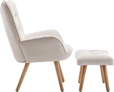 Крісло HollyHOME з підніжкою та підставкою для ніг, крісло з підставкою для ніг, крісло для вітальні та спальні, оксамитове крісло-реклайнер, крісло для читання, крісло для відпочинку, крісло, бежевий