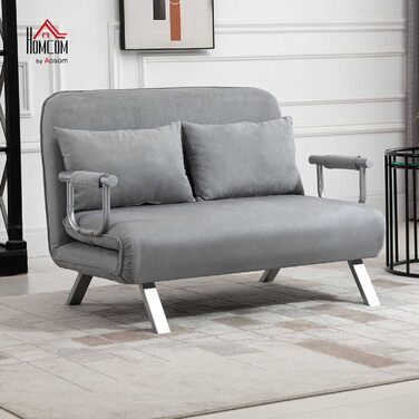 Розкладний диван HOMCOM 3-в-1 185x105 см з регульованою спинкою в 5 положеннях, декоративні подушки, 2-місний диван з функцією сну, оксамитовий вигляд, шезлонг для вітальні, спальні, світло-сірий