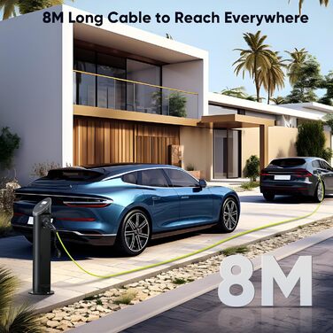 Зарядний кабель EVJUICION тип 2, режим 3 / 32А / 7,2 кВт / 1-фазний / 8 метрів, зарядний кабель для електромобілів типу 2, IP55, к