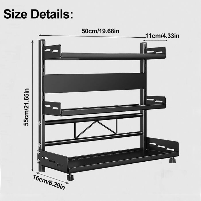 Стійка для спецій Devesanter, стояча, 3 яруси, велика місткість для зберігання, кухонна полиця, регульована по висоті металева підставка для спецій, кухонна полиця, стояча для зберігання на стільниці, чорна