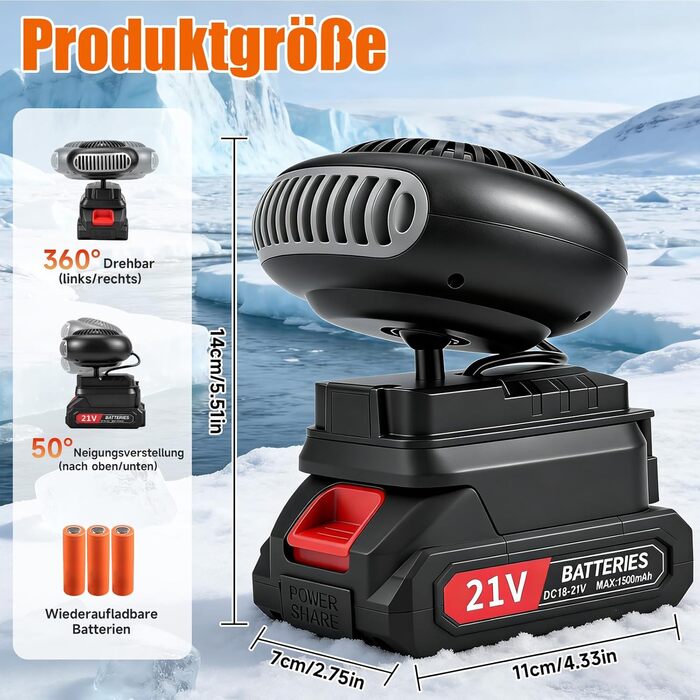 Автомобільний обігрівач з акумулятором, вентилятор-обігрівач на акумуляторі, портативний електромобільний розморожувач лобового скла, USB-обігрівач автомобіля, 2 налаштування температури та зарядний пристрій для акумулятора, розморожувач лобового скла авт