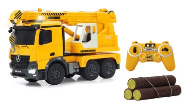 Потужний кран Mercedes Liebherr 120 2,4G - Висувний стріловий кран, поворот на 660, підйом/опускання тросу, жовті світлодіодні сигнальні вогні, реалістичні звуки, повнопривідний, 405034 -