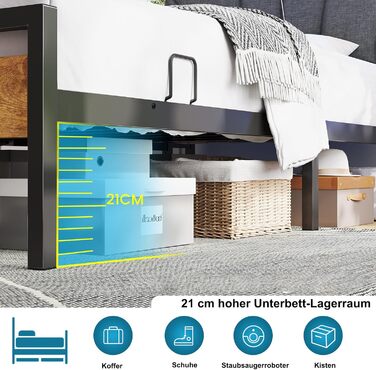 Ліжко 180x200 з металевою рейковою основою, двоспальне ліжко 180x200 см зі світлодіодним підсвічуванням, каркас ліжка 180x200 см з узголів&39ям та зарядною станцією (2 розетки змінного струму, 2 USB-порти) Сучасне, сіро-сірий 180x200 см