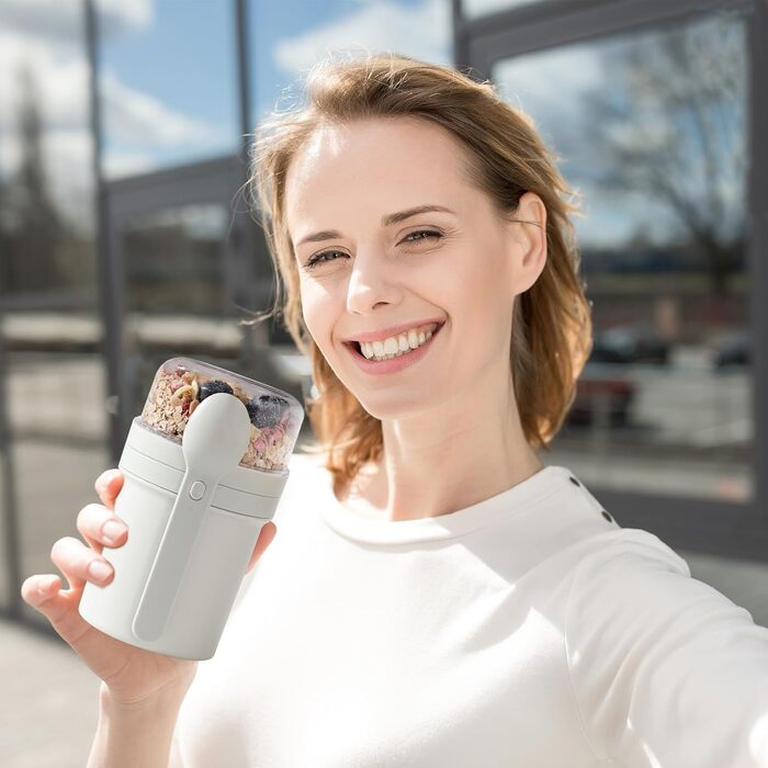 Набір контейнерів для сніданку та обіду To Go, 450 мл 250 мл контейнер для йогурту та мюслі з ложкою, герметичний стакан для мюслі та йогурту, ланчбокс (світло-сірий)