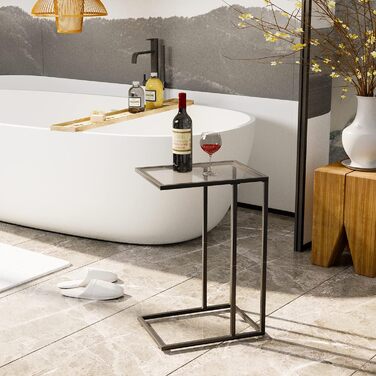 С-подібний приставний столик, комплект з 2 приставних столиків до дивана, журнальний столик, маленький столик, столик до дивана, тумбочка біля ліжка, бічний столик, столик для ноутбука, столик до дивана, скло, чорний (2 шт.)